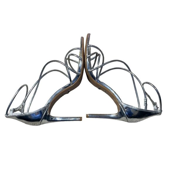 Gianni Bini Strappy Stiletto Heel Sandals Shoes Shiny Silver Size 10M - Picture 5 of 9